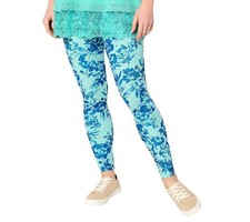 LOGO Layers by Lori Goldstein Petite Printed Eyelet Leggings Teal Combo LP A6443