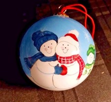 Personalized Family Three 3 Snowman Christmas Ball Ornament Painted Inside