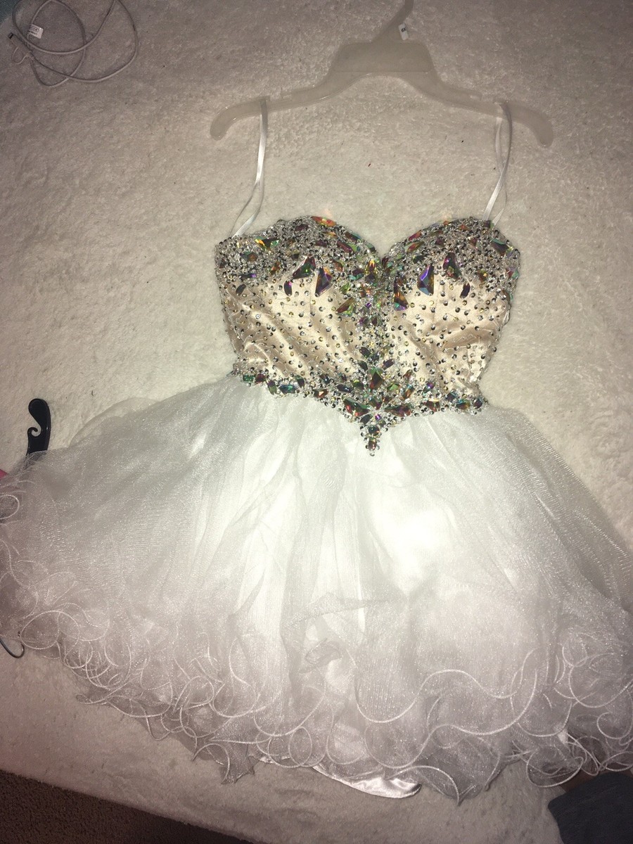 silver and white short prom dresses Sequin Short Prom Dress with Feather Hem Black / 4