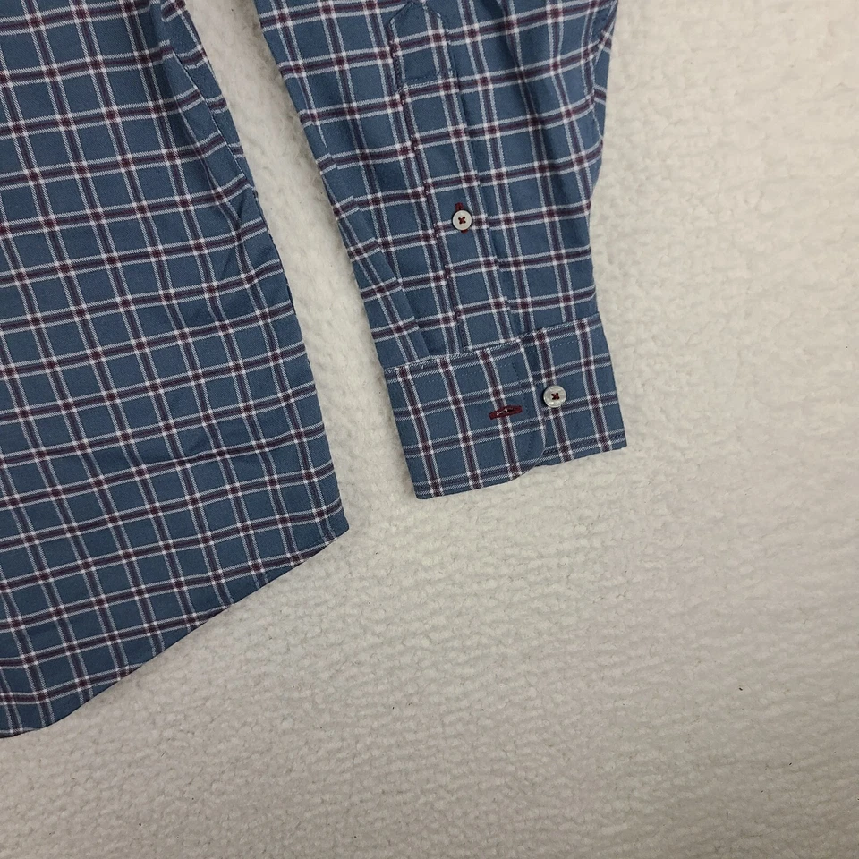 UNTUCKit фланелевая рубашка мужской большой темно синий красный чек полиэстер платье на пуговицах - Изображение 2 из 4