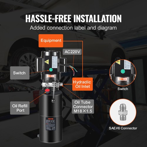 VEVOR Pompe Hydraulique AC 220V 9,5L Simple Effet pour Camion à Benne Basculante - Imagen 6 de 12