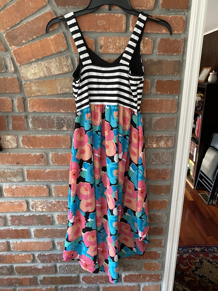 Vestido TG Total Niña Niños Negro Rayas Alto-Bajo Floral Verano Talla M 10/12 Foto 2 de 4