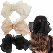 3 PCS Chiffon Big Bow Hair Clip,Big Bowknot Hairpin French Hair Clips with Lo