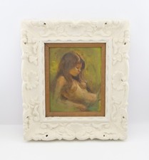 Quadro donna nuda moderna vintage metà secolo ritratto cornice bianca intagliata 17"