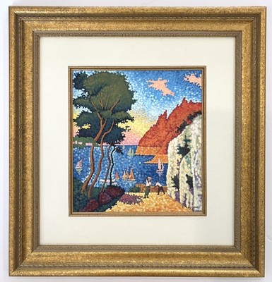 Paul Signac Oil On Heavy Paper in The style of. 1863-1935 Matted Framed, signed 