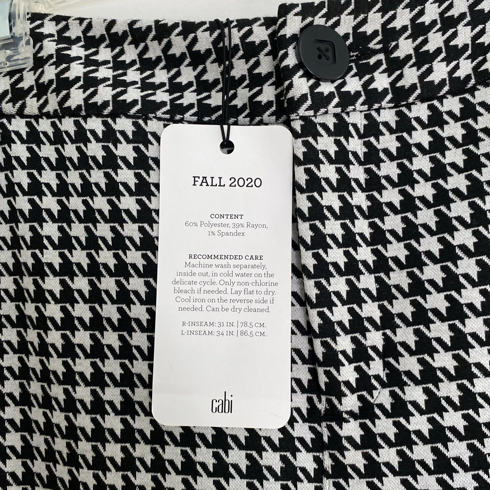 Pantalones CAbi para mujer 10 negro blanco pata de gallo 3921 tiro alto recto Foto 2 de 3