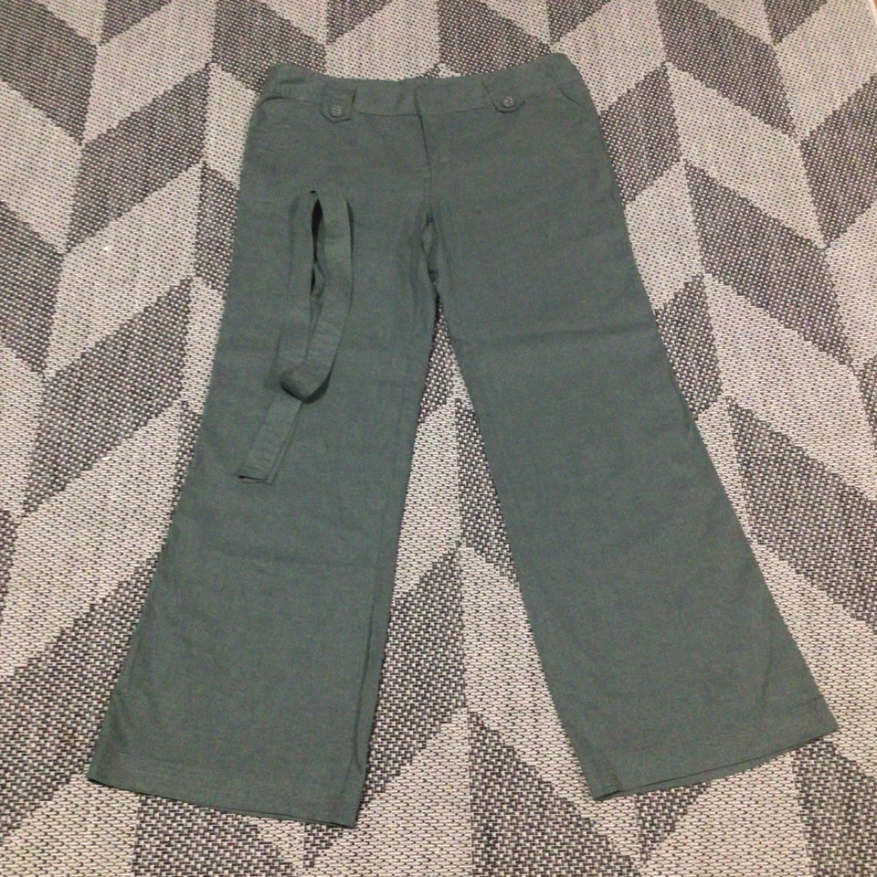 Body Central Olive Flat Front Pockets Wide Leg Linen Belted Pants XL W36/31 - Image 2 of 4