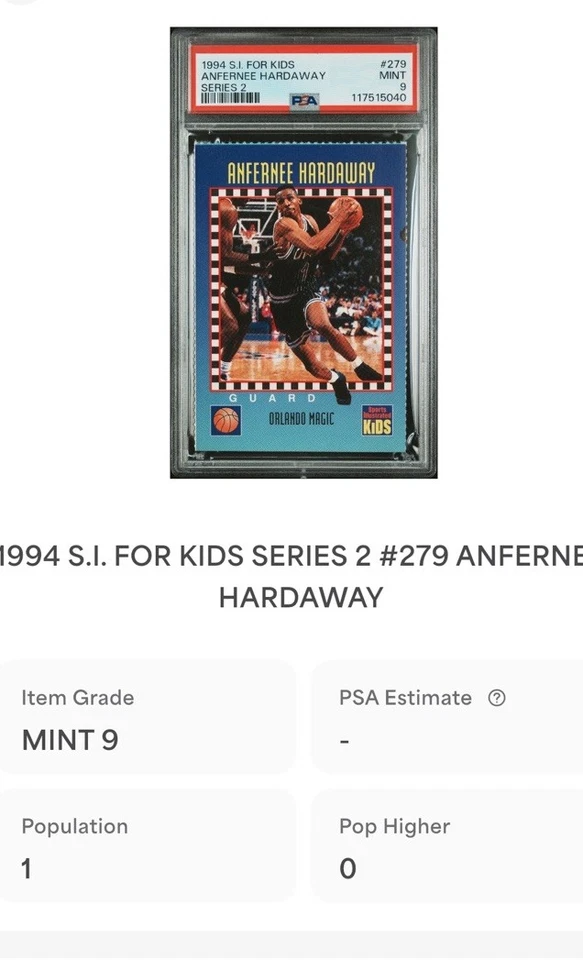 Anfernee Hardaway ROOKIE Penny Sports Illustrated For Kids Orlando Magic PSA 9 - Image 3 of 3