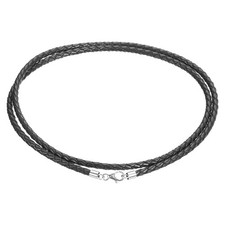 3mm 24 Inch Braided Necklace String Rope with 925 Sterling Silver Clasp Black