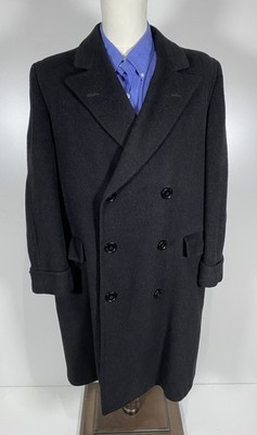 Vintage 50s Witty Brs Double Breasted Wool Charcoal Black Overcoat 44R Polo Coat