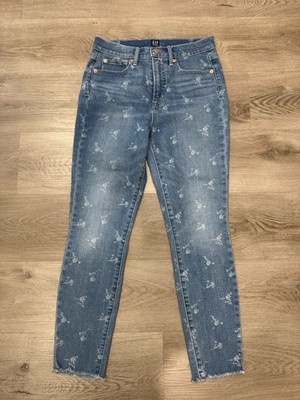 GAP Women s Skinny Jeans Blue Medium Wash Floral 5-Pocket Button Sz 4/27
