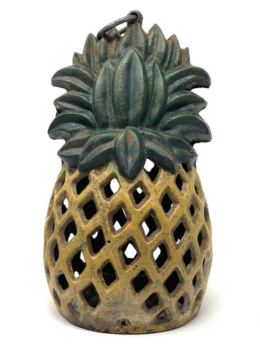 Linterna de jardín acogedora de piña de hierro fundido pintada de 10" de alto luz de té vintage - Imagen 1 de 20