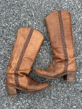 Vintage 70s Leather Campus Tall Boots 7.5 B Riding Boots Braided Siding Frye