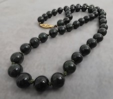 Vintage 18" Dark Green JADITE JADE 8mm Knotted Beaded Necklace