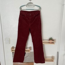 Uniqlo Womens Corduroy High Waist Flare Pants Burgundy Wine Red Size 12