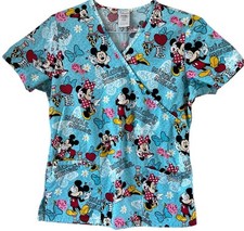 Disney Scrub Top Women's Mickey  Minnie Mouse Love Hearts Size Small