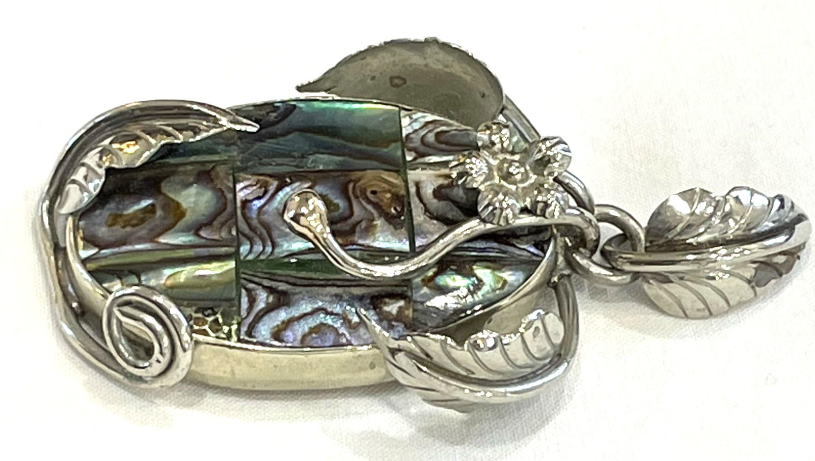 LARGE VTG Sterling Silver Abalone Patchwork Flowe… - image 4