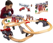 Pista Treno in Legno e Trenino Elettrico per Bambini e Set Ferrovia in Legno