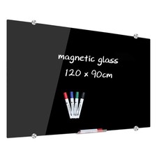 XIWODE Magnetic Black Glass Dry Erase Board 120x90cm Frameless Wall Mounted