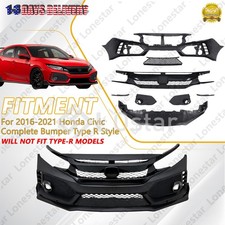 Type R Style Complete Front Bumper Kit W Grille Lip For 2016-21 Honda Civic