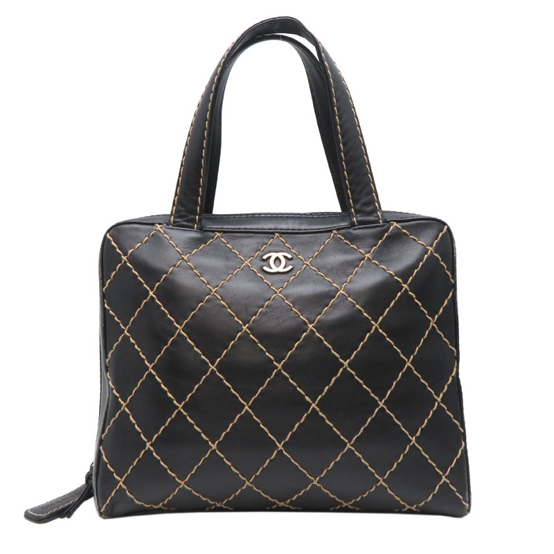 CHANEL Black Leather Wild Stitch Tote Bag A14693 Ladies DH85426
