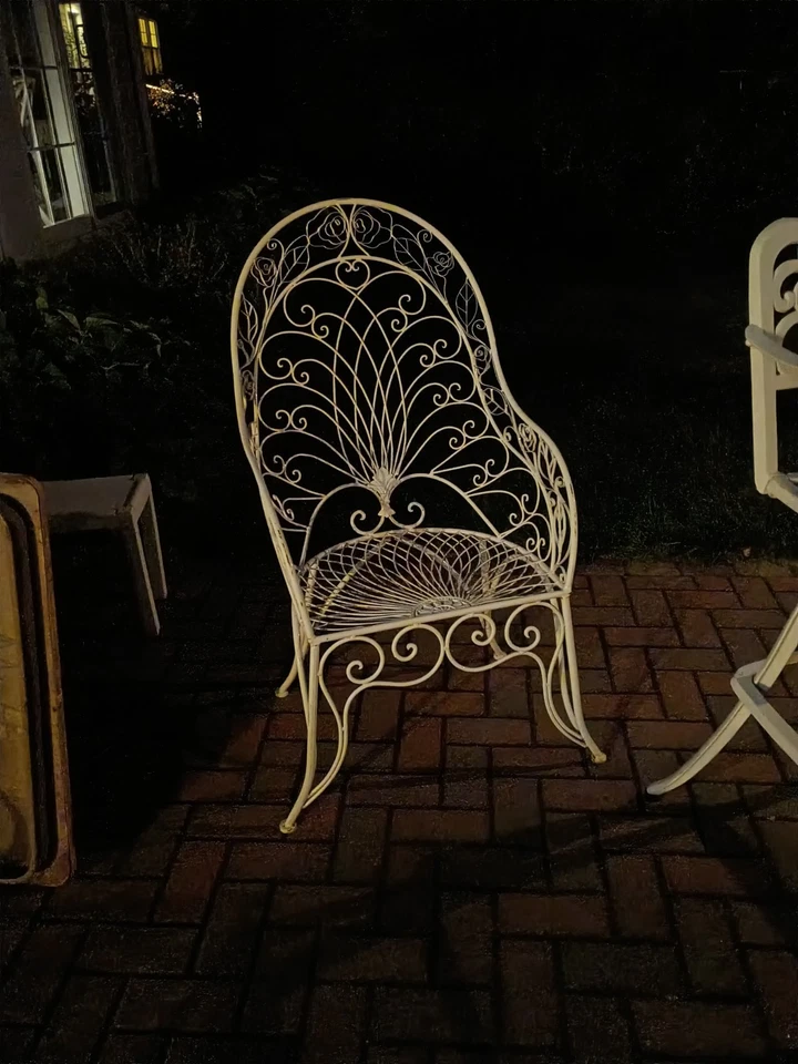 Vintage Wrought Iron SALTERINI Outdoor PADIO Chair Ivy Rose Pattern 43z23 - Image 2 of 4
