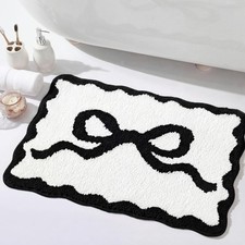 Black Bow Bathroom Rug 16x24 Inch Scalloped Mat Non Slip Coquette Microfiber