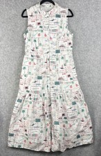 J Crew Map Print Dress Womens 10 Sleeveless Button Front Tiered Midi Coastal