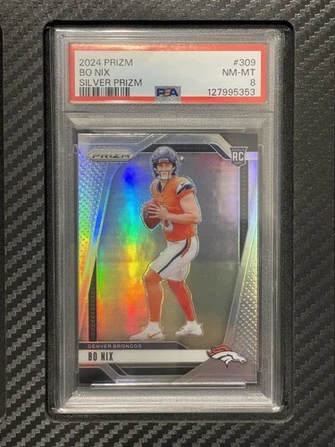 2024 PSA 8 Bo Nix RC #309 Silver Prizm Rookie Card Panini Prizm NFL Football