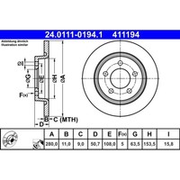 Bremsscheibe ATE 24.0111-0194.1 FüR Ford Transit Connect V408