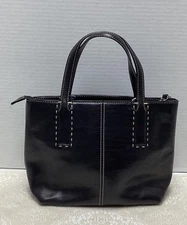 Fossil Vtg Y2K Genuine Black Classic Leather Small Hand bag Purse Satchel 75082