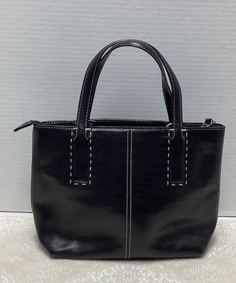 Fossil Vtg Y2K Genuine Black Classic Leather Small Hand bag Purse Satchel 75082