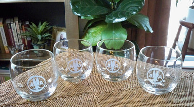 4 Vintage American Airlines First Class Roly Poly Rocks/Cocktail Glasses