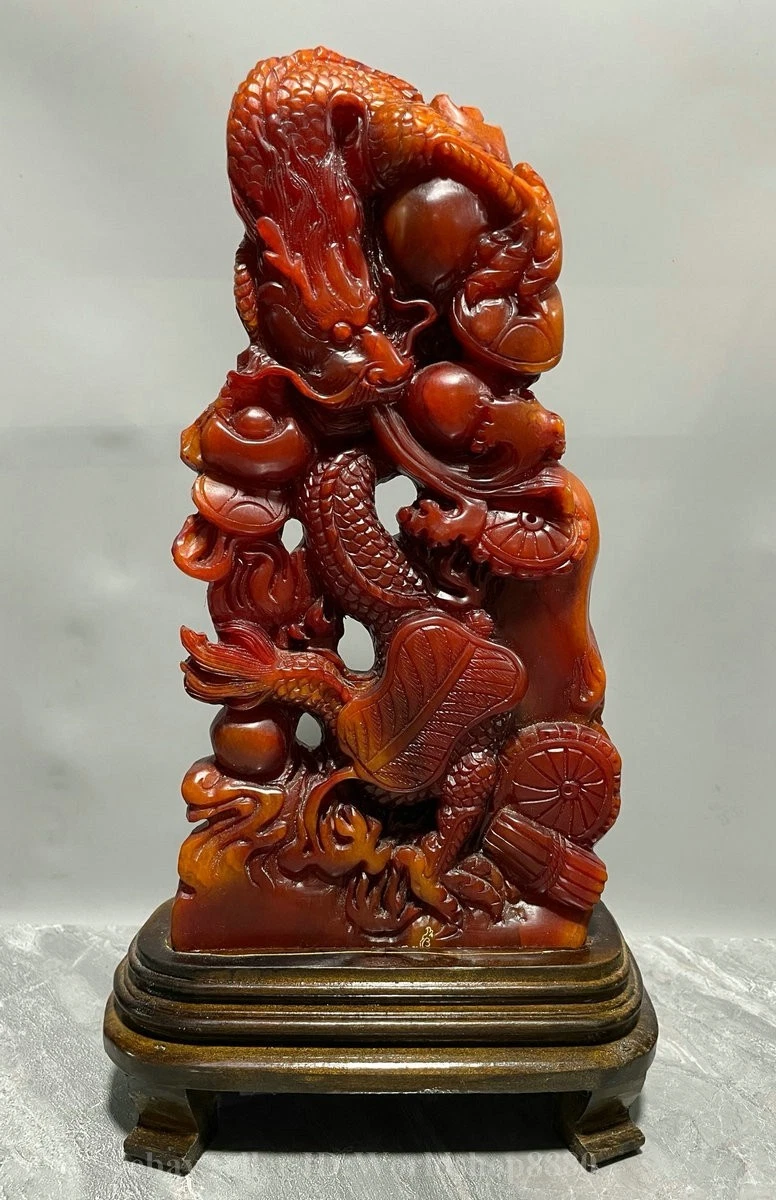 红色寿山石主中国风雕像、雕像| eBay
