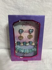 Disney Kid's Blue Princess Ariel Shell and Flower Bracelet and Earring Set