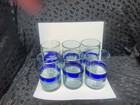 6 Handblown Mexican Cobalt Blue Stripe Old Fashion Glasses Tumblers No Damage  — photo 1