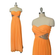 Vintage Y2K Prom Dress Formal Gown Size S 7 NWT Embellished Orange Strapless