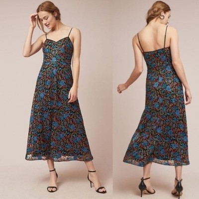 Monique Lhuillier x Anthropologie Canossa Embroidered Midi Dress Sz 16 - Runs Sm