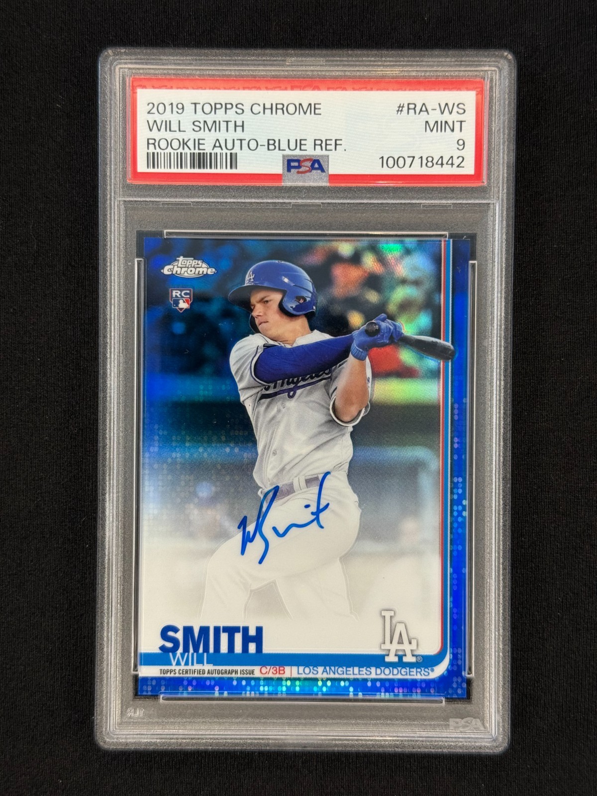 Will Smith 2019 Topps Chrome Rookie Blue Refractor Auto /150 PSA 9 Dodgers
