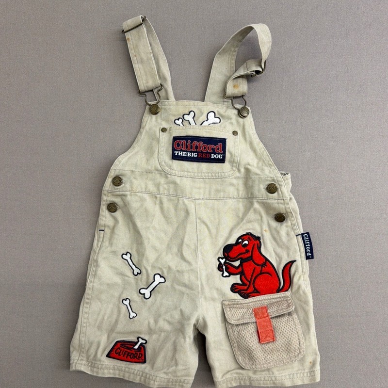 Vintage Clifford the Big Red Dog Overalls and Shirt Set Kids Size 3T Khaki Tan