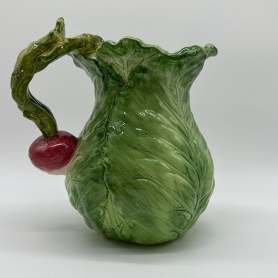 Vtg Green Cabbage/Lettuce Leaf Pitcher With Radish/Turnip Handle