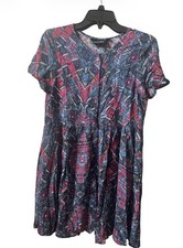 MINKPINK Women’s Size M Boho Babydoll Dress Blue Pink Geometric 100% Viscose