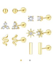 Hypoallergenic Flat Back Stud Earrings for Women Trendy 14K Gold Plated Carti...