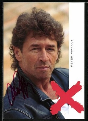 Postcard of musician Peter Maffay in a dark leather jacket, autographed