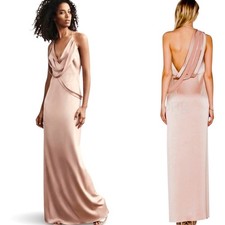 NEW Halston Heritage Sleeveless Slip Gown Draped Fabric Strips Almond/Pink Sz 8
