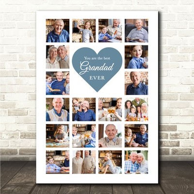 Fotocollage Geschenk zum Opa Vatertag 20er Foto blau Herz Druck oder Leinwand