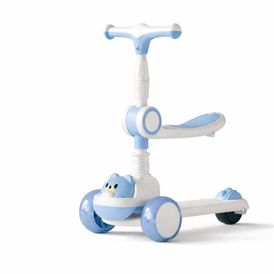 Kinderroller mit klappbarem Sitz, 3 Räder, Musik, Blinklicht (Farbe BLAU)