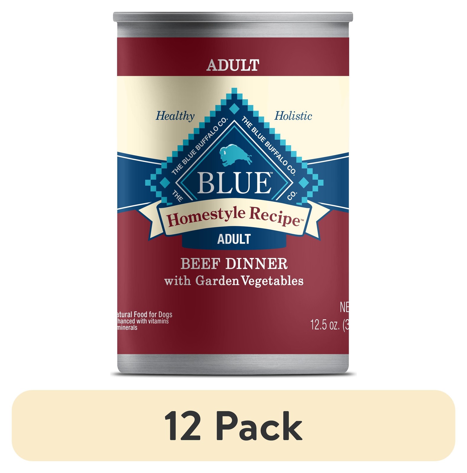 (12 pack) Blue Buffalo Homestyle Recipe Adult Wet Dog Food, Beef Dinner, 12.5-oz