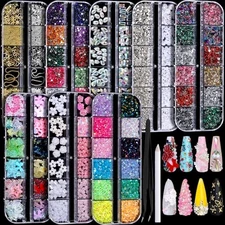  Nail Charms, Nail Rhinestones Kit with 8 Boxes of Nail Gems, 3D Charms for 