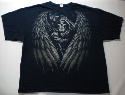 VTG Y2K Angel of Death Grim Reaper Winged Scythe 3XL T Shirt Grunge Gothic Skull